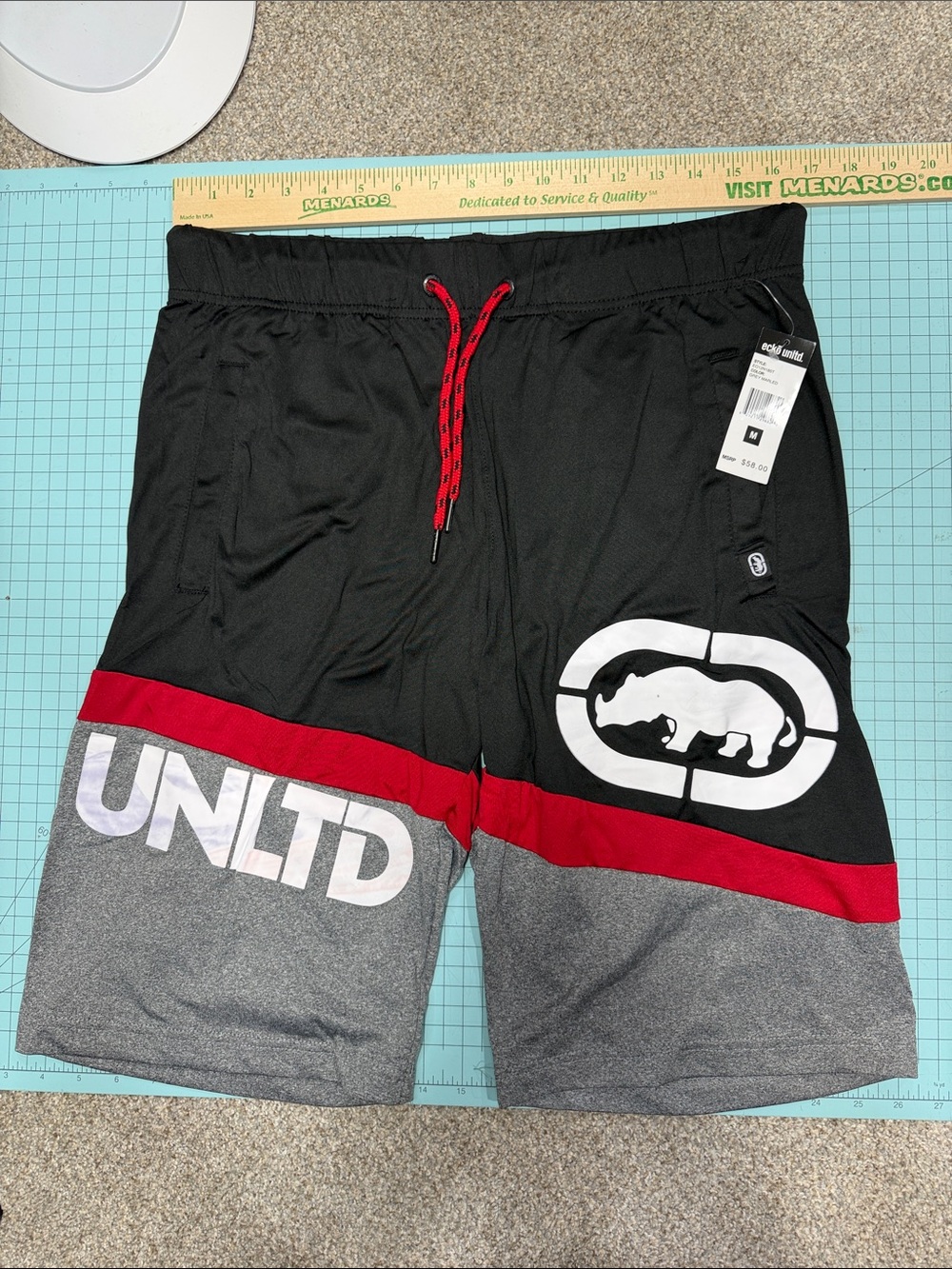 Ecko Unlimited Men’s Black/Red/Gray Athletic Shorts